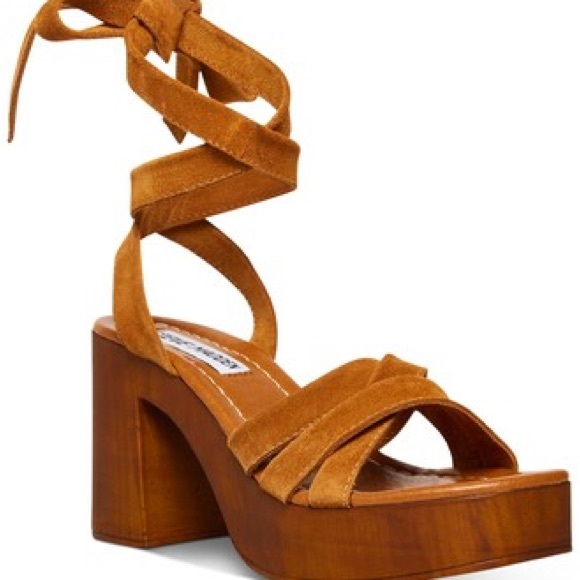 NEVER WORN Steve Madden Rydley Ankle Tie Platforms (slight scuff on right  toe) - Picture 2 of 5